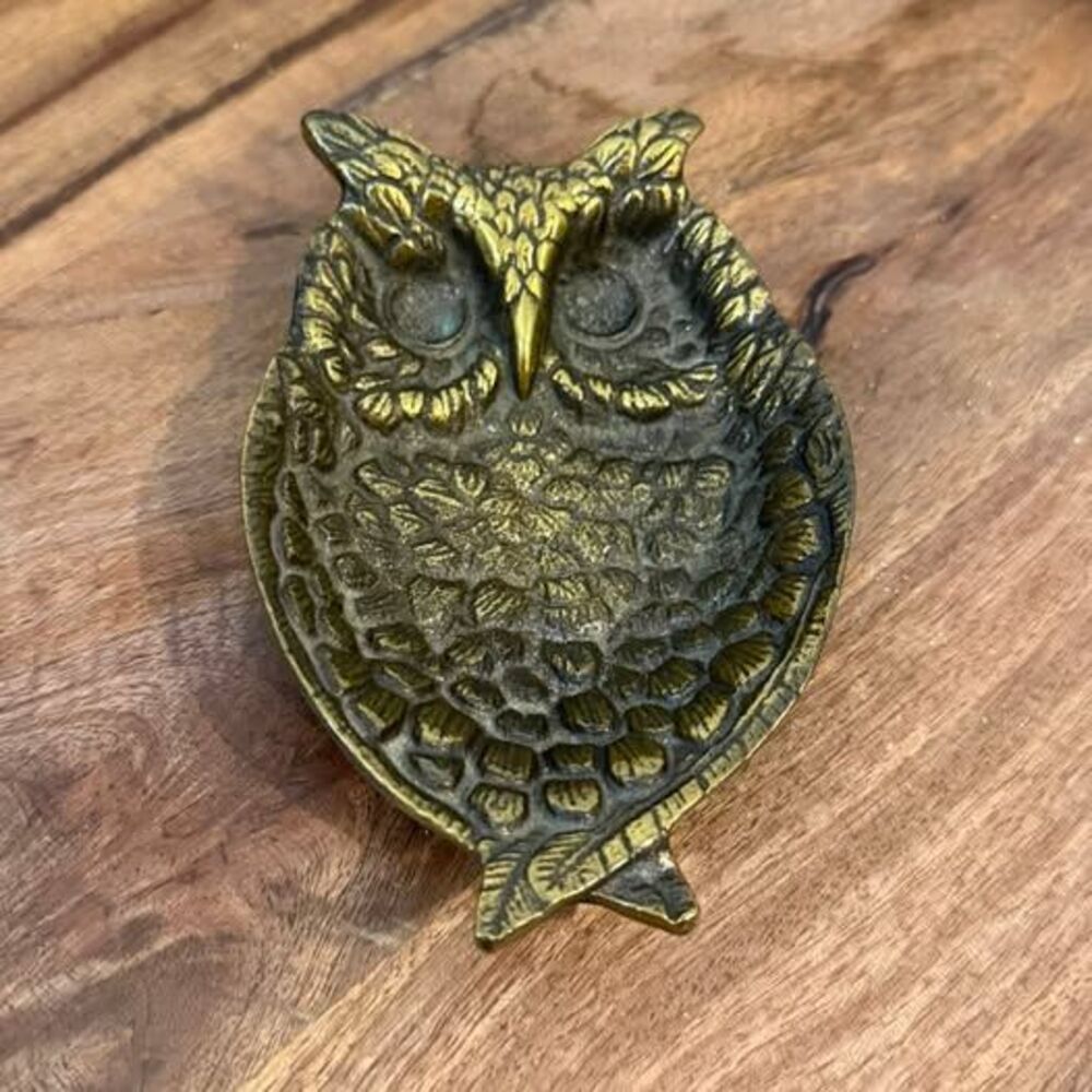 Vintage Brass Owl Trinket Dish Tray